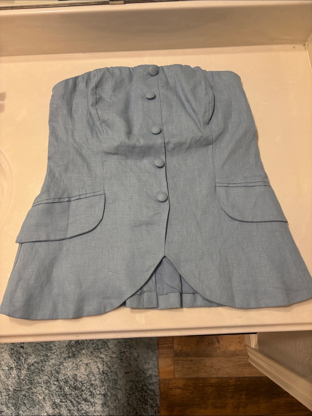Olivaceous Light Blue Strapless Button-Front Bustier Top